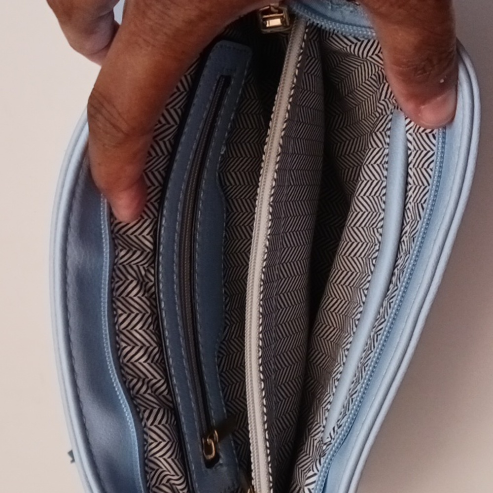 Isabelle size small women's crossbody bag in light blue. - Picture 9 of 17